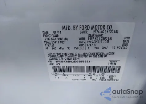 2014 Ford Explorer z USA, uszkodzony, nr VIN 1FM5K8B82EGB58853